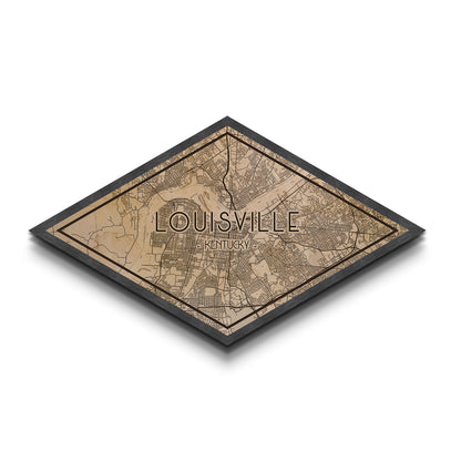 Louisville Diamond Shaped City Map, Custom Diamond Shaped Wall Art, City Map Canvas
