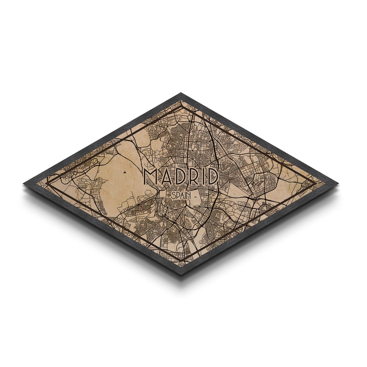 Madrid - Spain Diamond Shaped City Map, Custom Diamond Shaped Wall Art, City Map Canvas