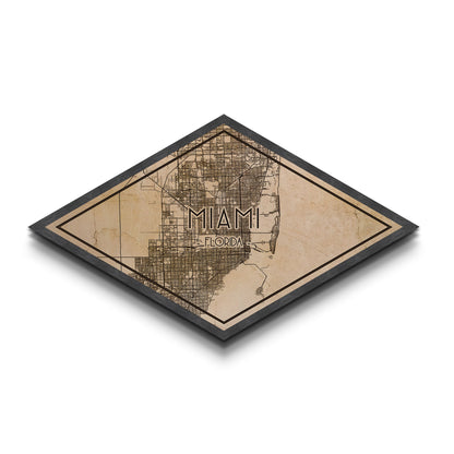 Miami Diamond Shaped City Map, Custom Diamond Shaped Wall Art, City Map Canvas