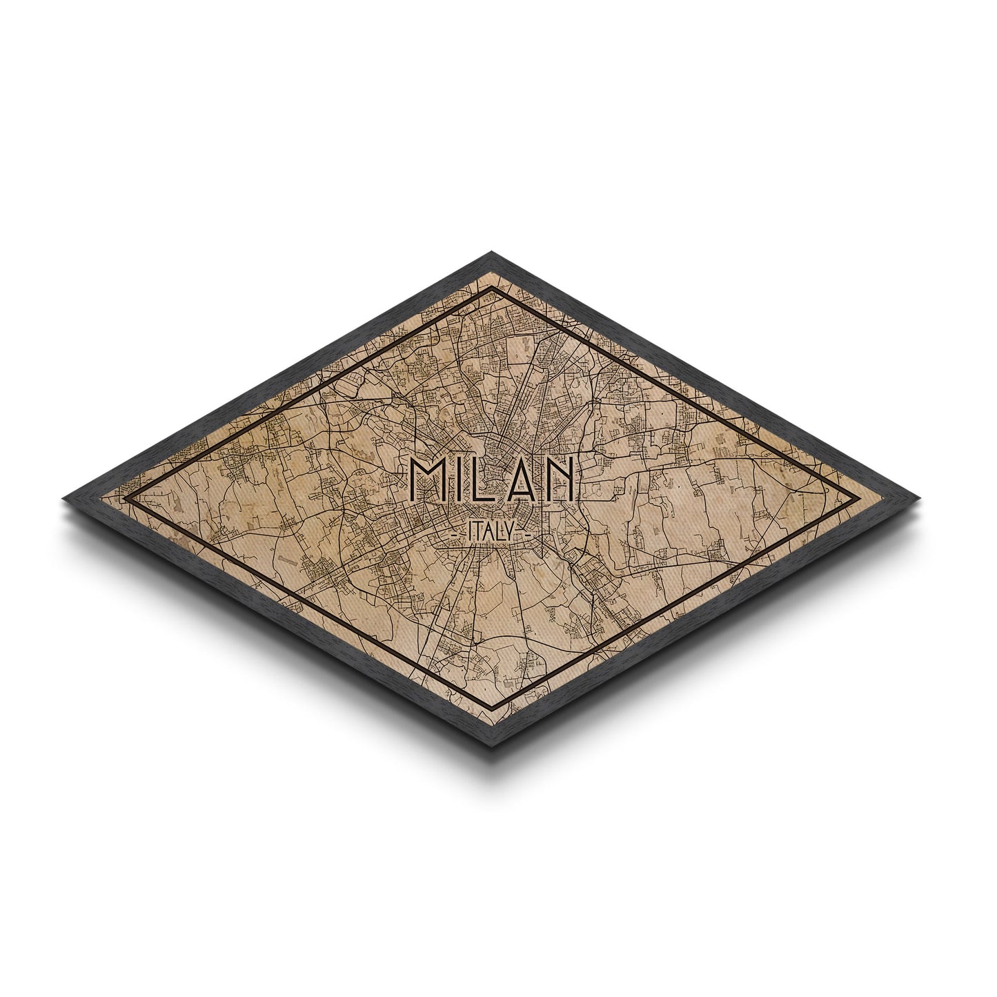 Milan - Italy Diamond Shaped City Map, Custom Diamond Shaped Wall Art, City Map Canvas