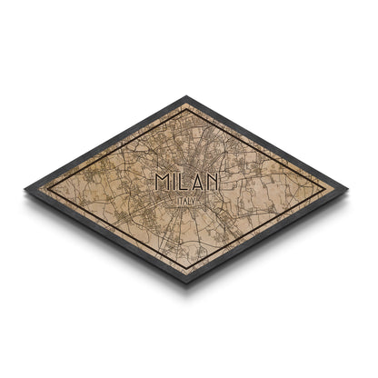 Milan - Italy Diamond Shaped City Map, Custom Diamond Shaped Wall Art, City Map Canvas