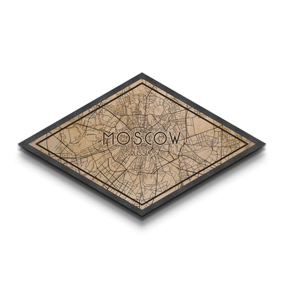 Moscow - Russia Diamond Shaped City Map, Custom Diamond Shaped Wall Art, City Map Canvas
