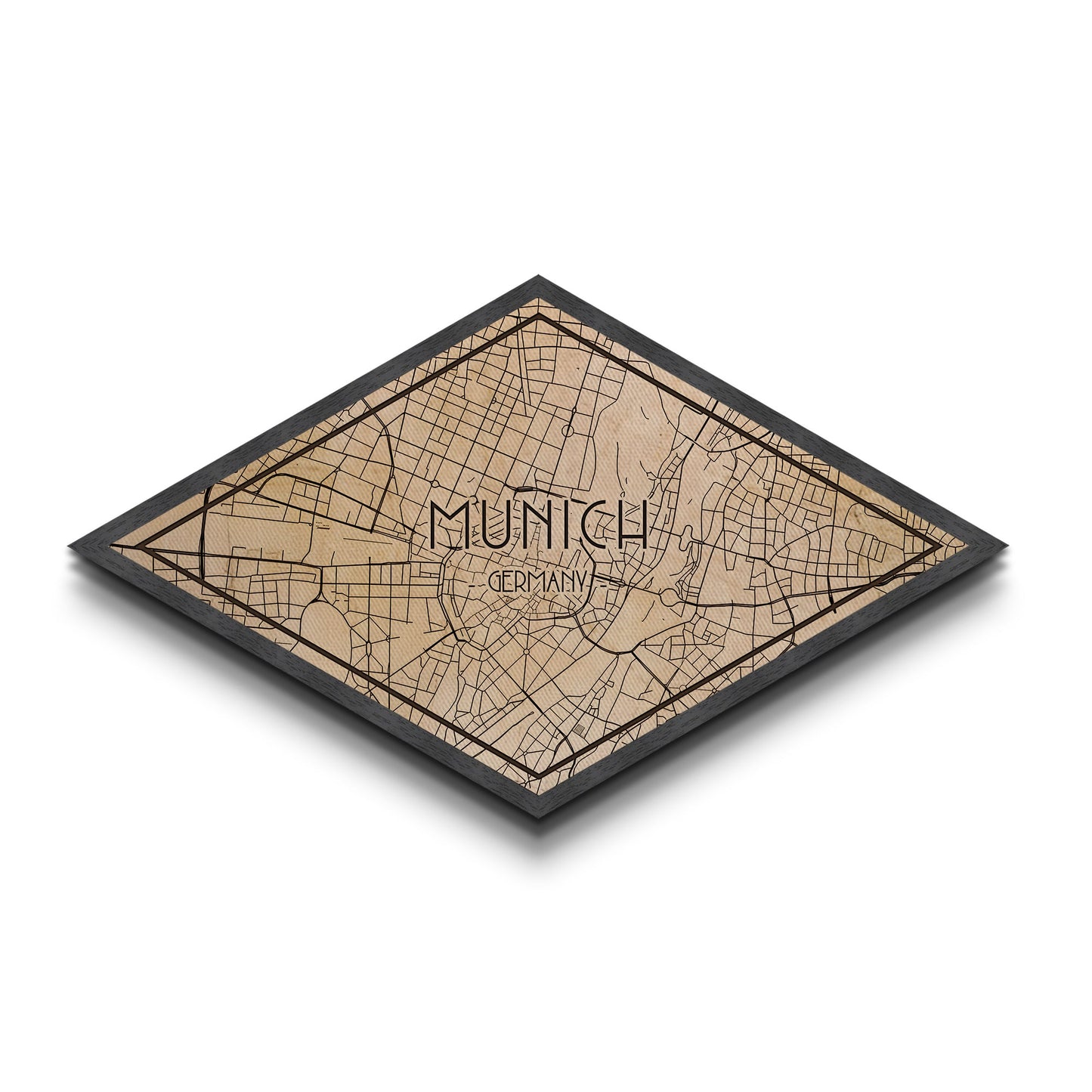 Munich - Germany Diamond Shaped City Map, Custom Diamond Shaped Wall Art, City Map Canvas