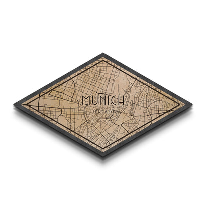 Munich - Germany Diamond Shaped City Map, Custom Diamond Shaped Wall Art, City Map Canvas