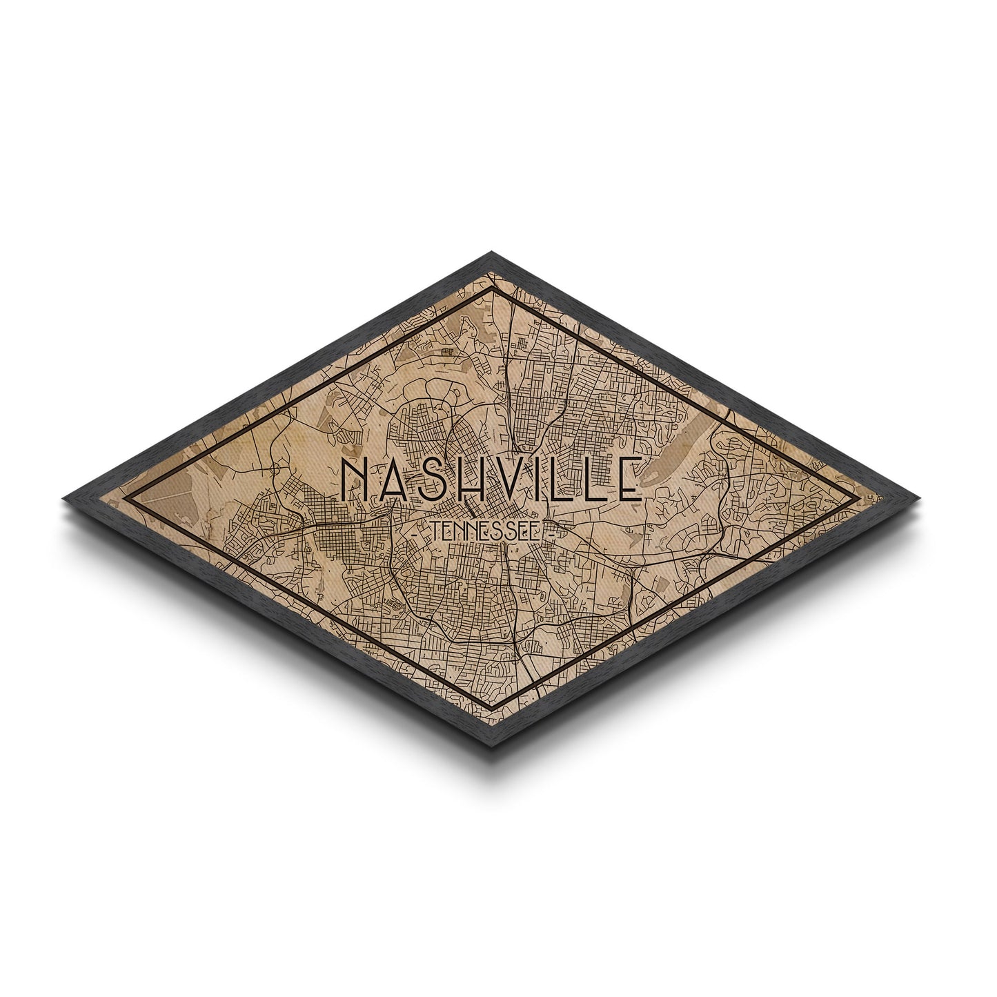 Nashville Diamond Shaped City Map, Custom Diamond Shaped Wall Art, City Map Canvas
