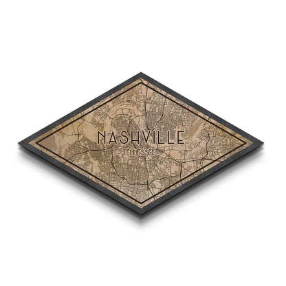 Nashville Diamond Shaped City Map, Custom Diamond Shaped Wall Art, City Map Canvas