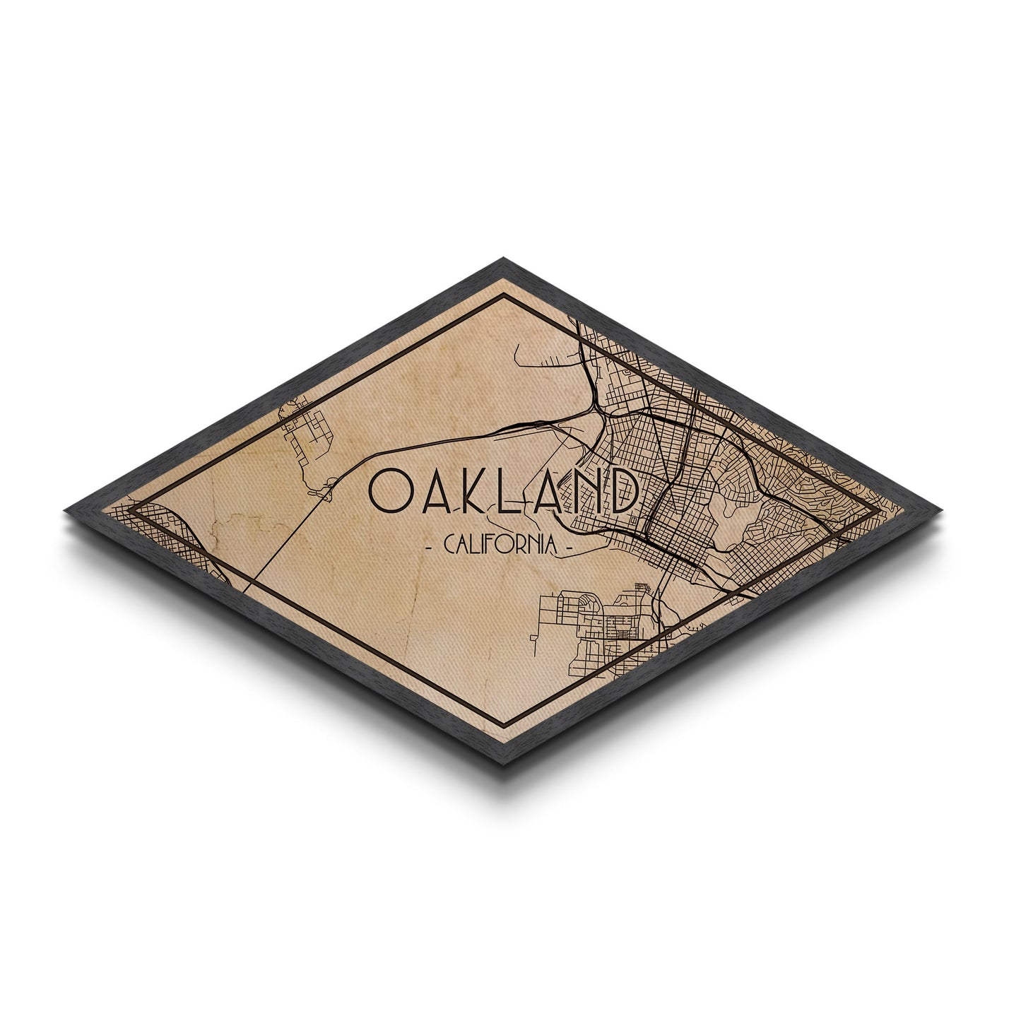 Oakland Diamond Shaped City Map, Custom Diamond Shaped Wall Art, City Map Canvas