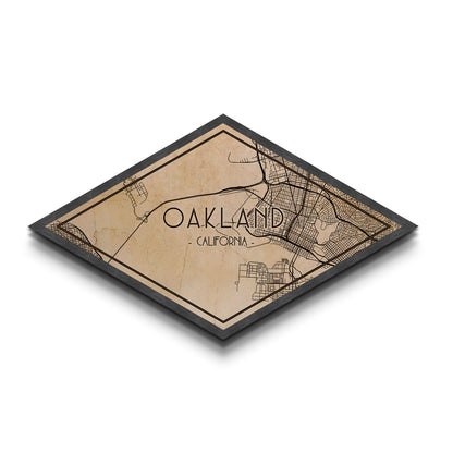 Oakland Diamond Shaped City Map, Custom Diamond Shaped Wall Art, City Map Canvas