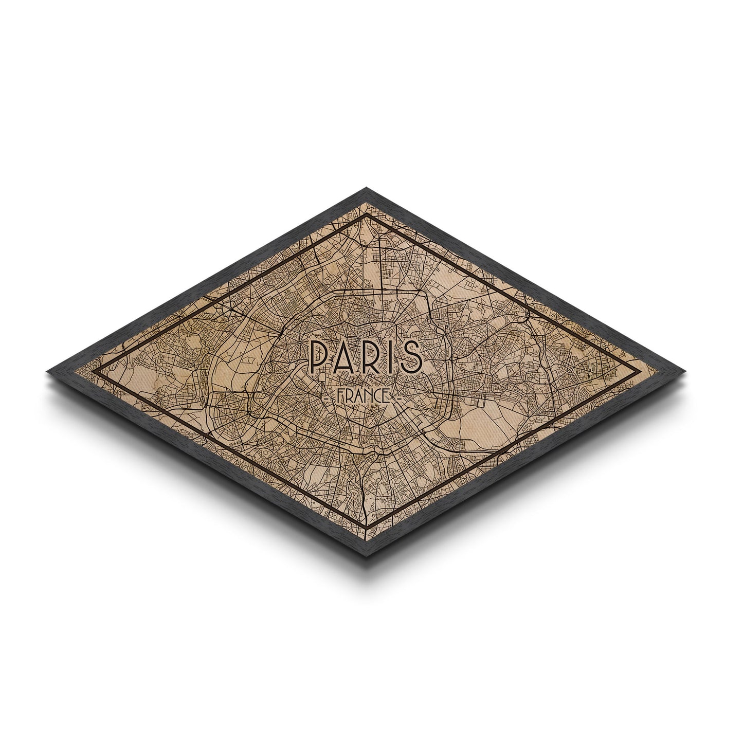 Paris - France Diamond Shaped City Map, Custom Diamond Shaped Wall Art, City Map Canvas