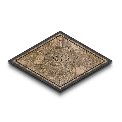 Paris - France Diamond Shaped City Map, Custom Diamond Shaped Wall Art, City Map Canvas