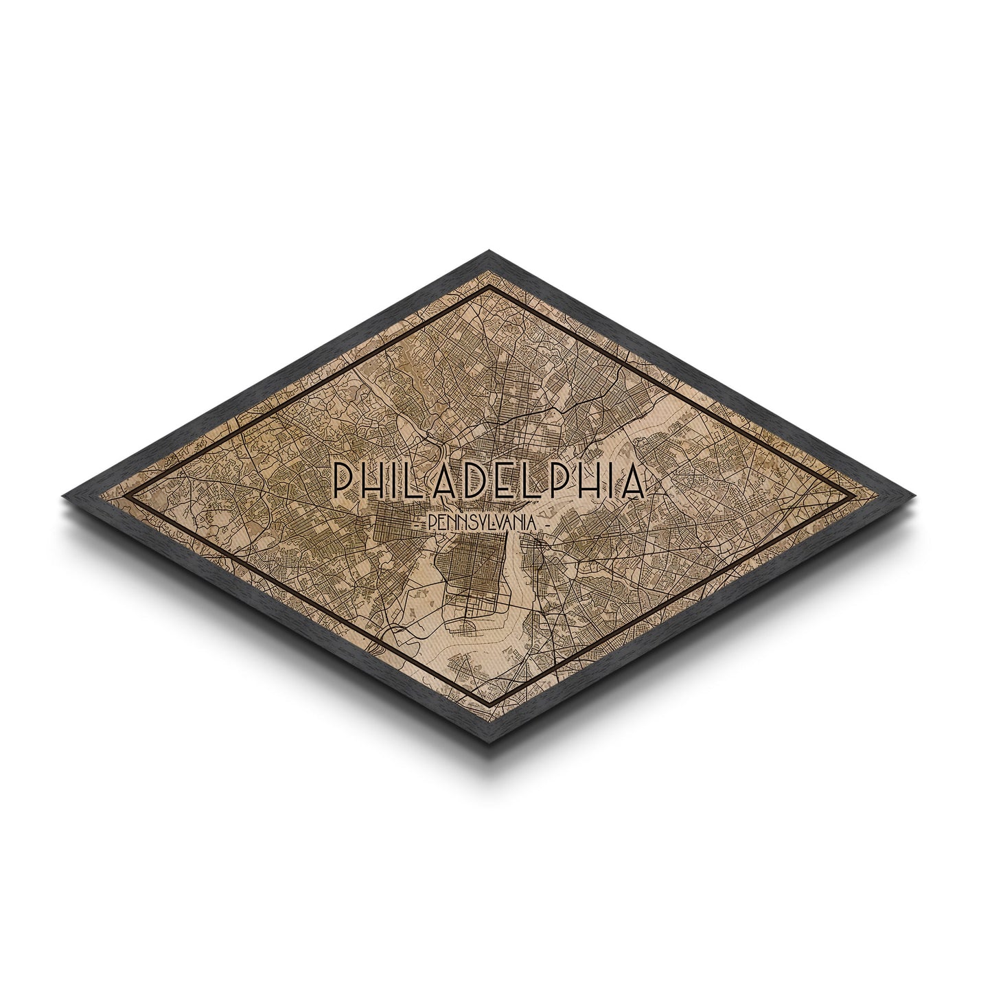 Philadelphia Diamond Shaped City Map, Custom Diamond Shaped Wall Art, City Map Canvas