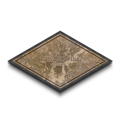 Philadelphia Diamond Shaped City Map, Custom Diamond Shaped Wall Art, City Map Canvas