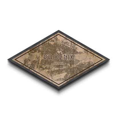 Phoenix Diamond Shaped City Map, Custom Diamond Shaped Wall Art, City Map Canvas
