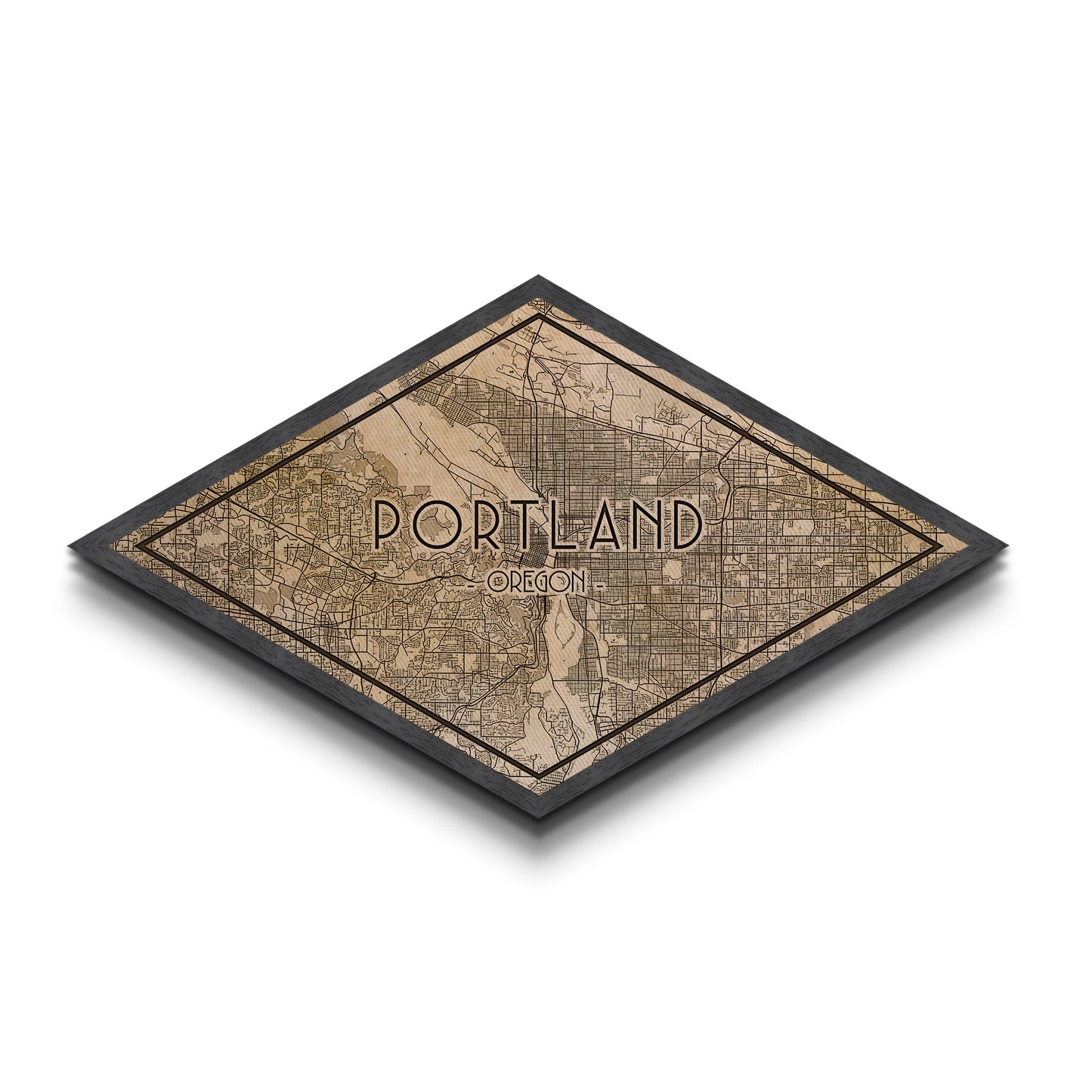 Portland Diamond Shaped City Map, Custom Diamond Shaped Wall Art, City Map Canvas