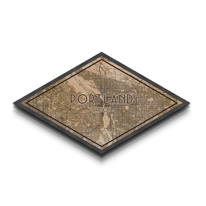 Portland Diamond Shaped City Map, Custom Diamond Shaped Wall Art, City Map Canvas