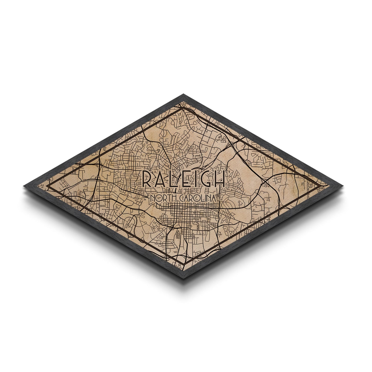 Raleigh Diamond Shaped City Map, Custom Diamond Shaped Wall Art, City Map Canvas