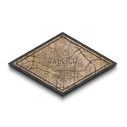 Raleigh Diamond Shaped City Map, Custom Diamond Shaped Wall Art, City Map Canvas