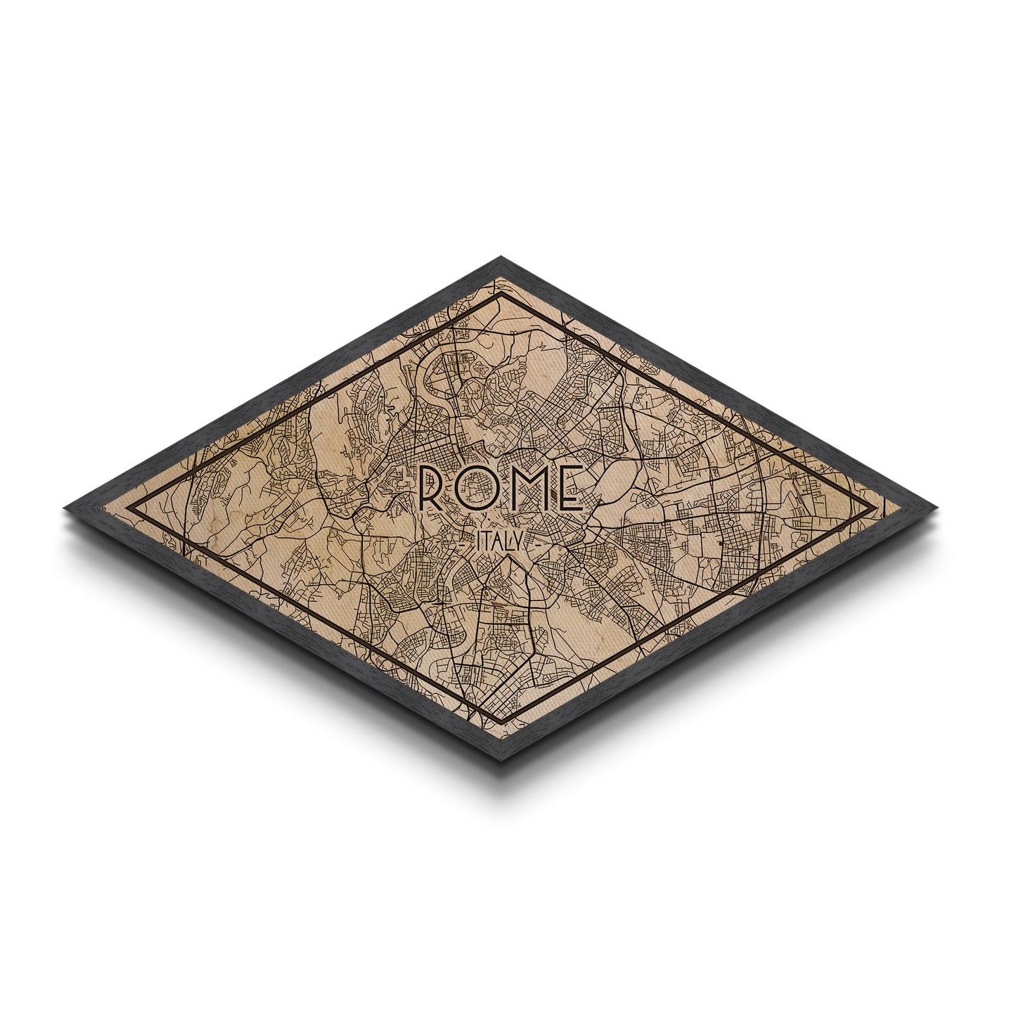 Rome - Italy Diamond Shaped City Map, Custom Diamond Shaped Wall Art, City Map Canvas