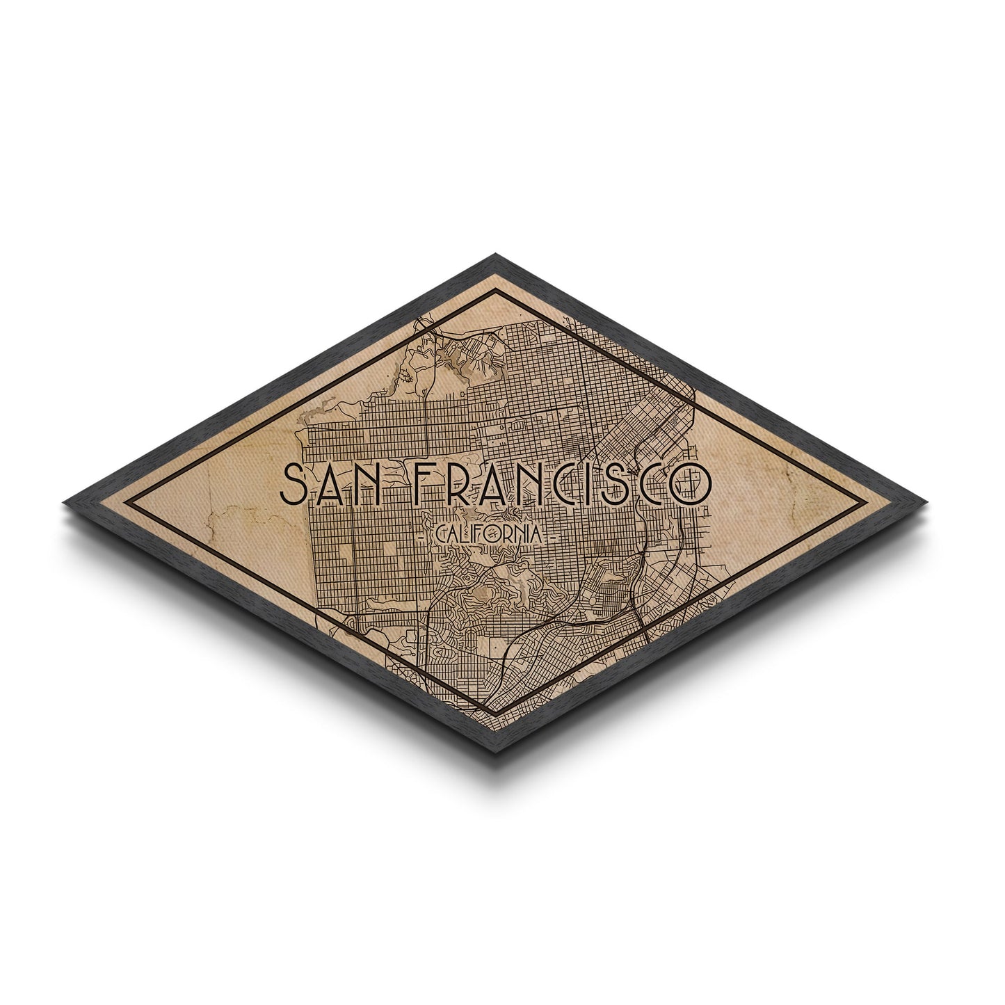 San Francisco Diamond Shaped City Map, Custom Diamond Shaped Wall Art, City Map Canvas