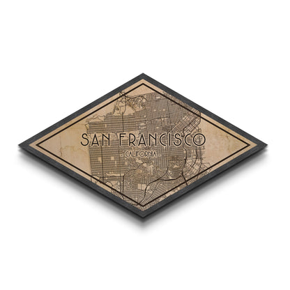 San Francisco Diamond Shaped City Map, Custom Diamond Shaped Wall Art, City Map Canvas