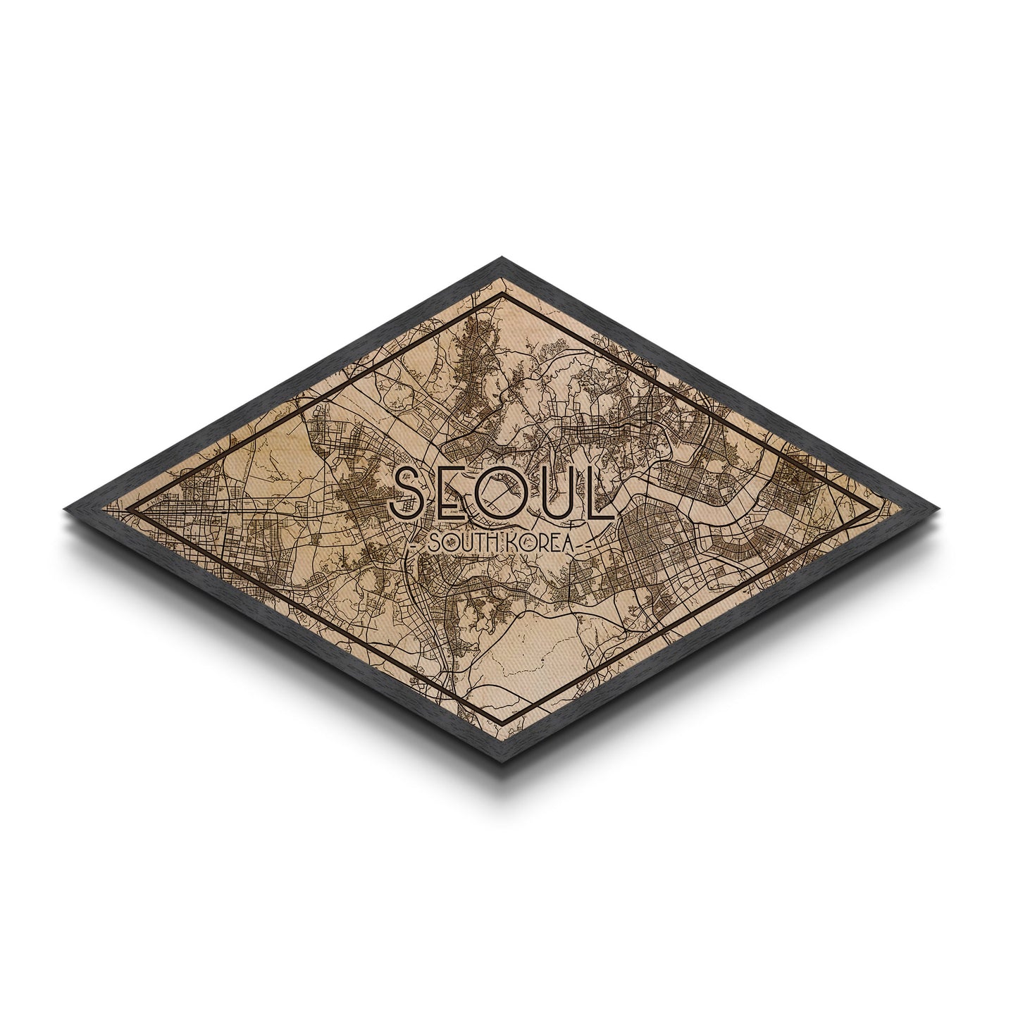 Seoul - South Korea Diamond Shaped City Map, Custom Diamond Shaped Wall Art, City Map Canvas