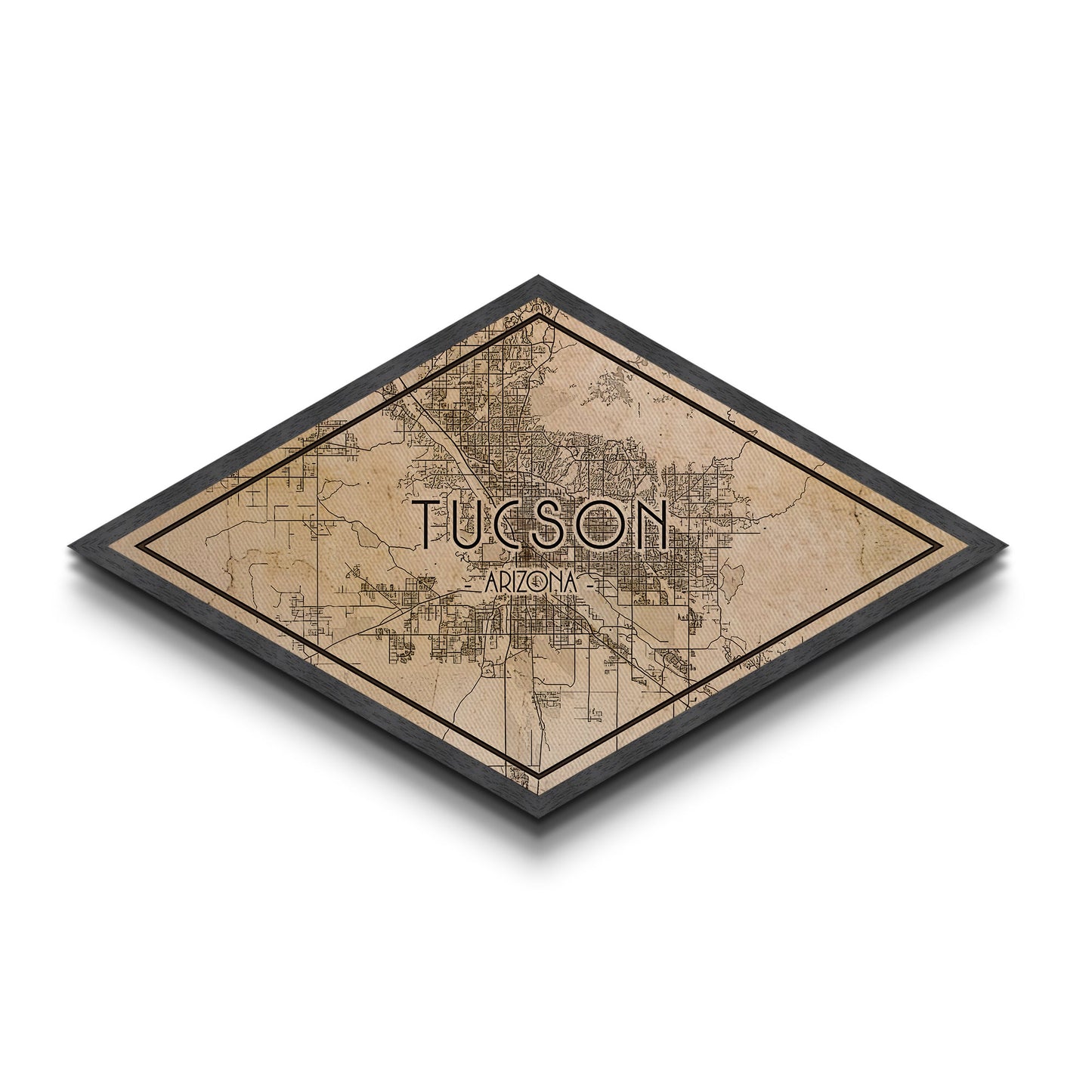 Tucson Diamond Shaped City Map, Custom Diamond Shaped Wall Art, City Map Canvas