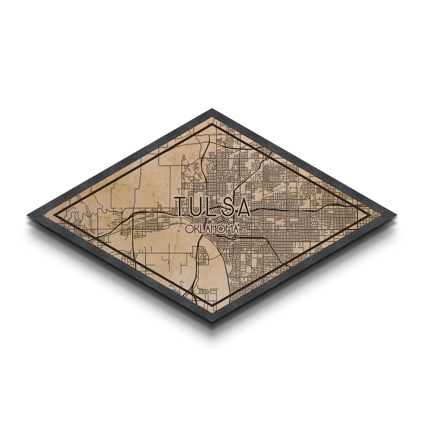 Tulsa Diamond Shaped City Map, Custom Diamond Shaped Wall Art, City Map Canvas