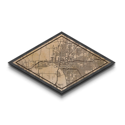 Tulsa Diamond Shaped City Map, Custom Diamond Shaped Wall Art, City Map Canvas
