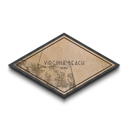 Virginia Beach Diamond Shaped City Map, Custom Diamond Shaped Wall Art, City Map Canvas