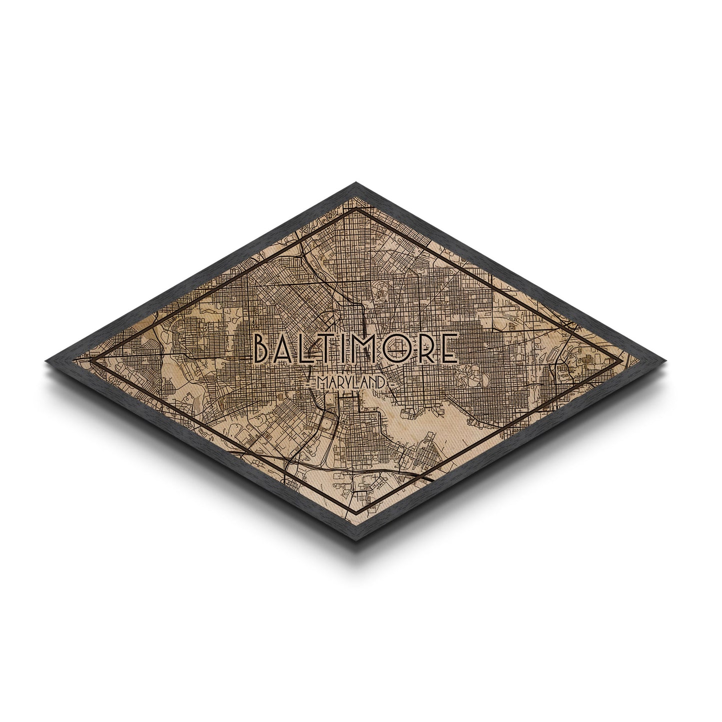 Baltimore Diamond Shaped City Map, Custom Diamond Shaped Wall Art, City Map Canvas