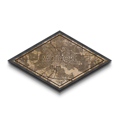 Baltimore Diamond Shaped City Map, Custom Diamond Shaped Wall Art, City Map Canvas