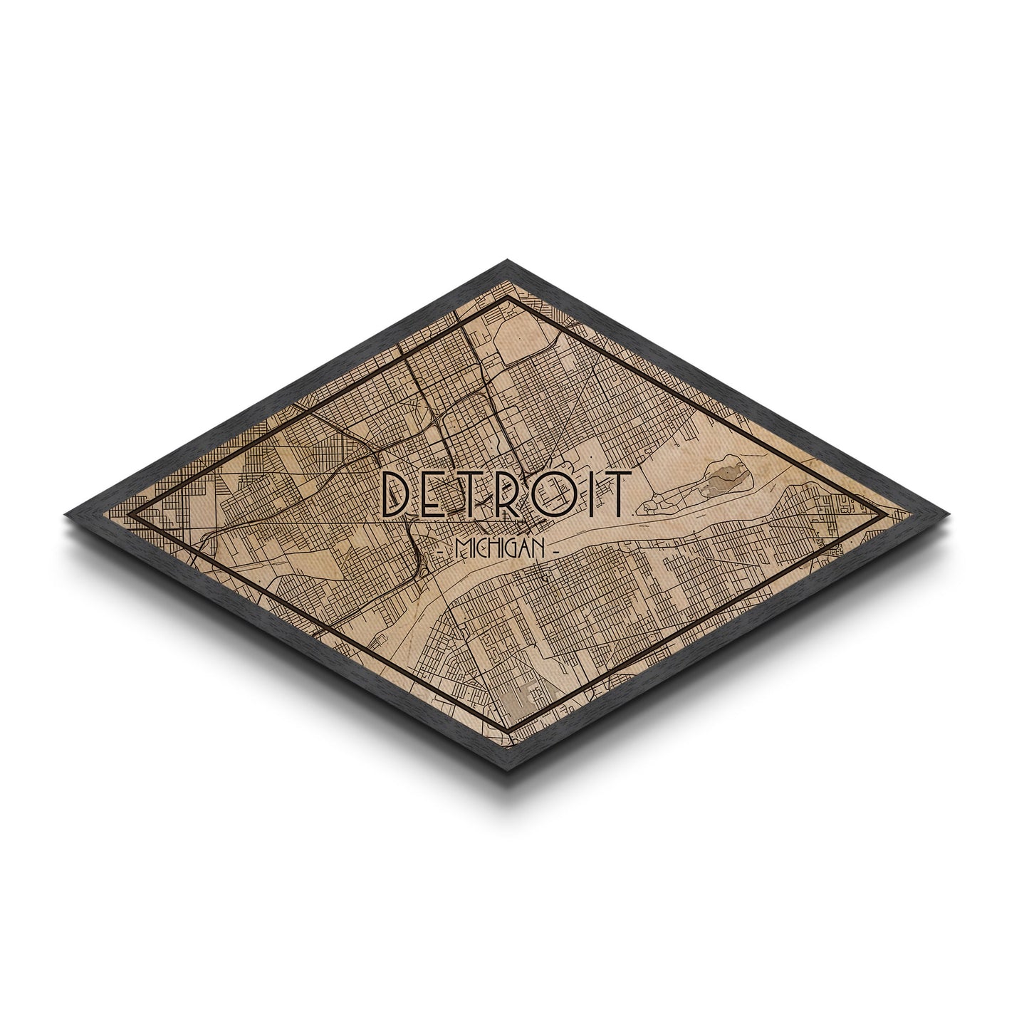 Detroit Diamond Shaped City Map, Custom Diamond Shaped Wall Art, City Map Canvas