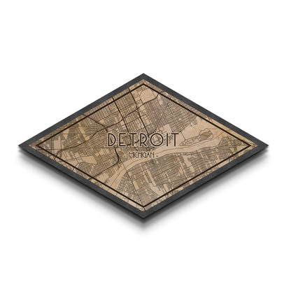 Detroit Diamond Shaped City Map, Custom Diamond Shaped Wall Art, City Map Canvas