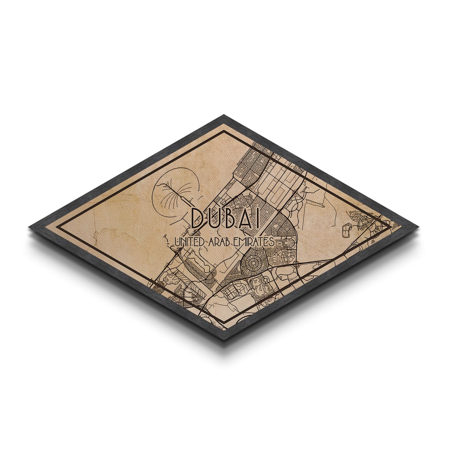 Dubai - UAE Diamond Shaped City Map, Custom Diamond Shaped Wall Art, City Map Canvas