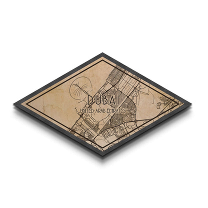Dubai - UAE Diamond Shaped City Map, Custom Diamond Shaped Wall Art, City Map Canvas