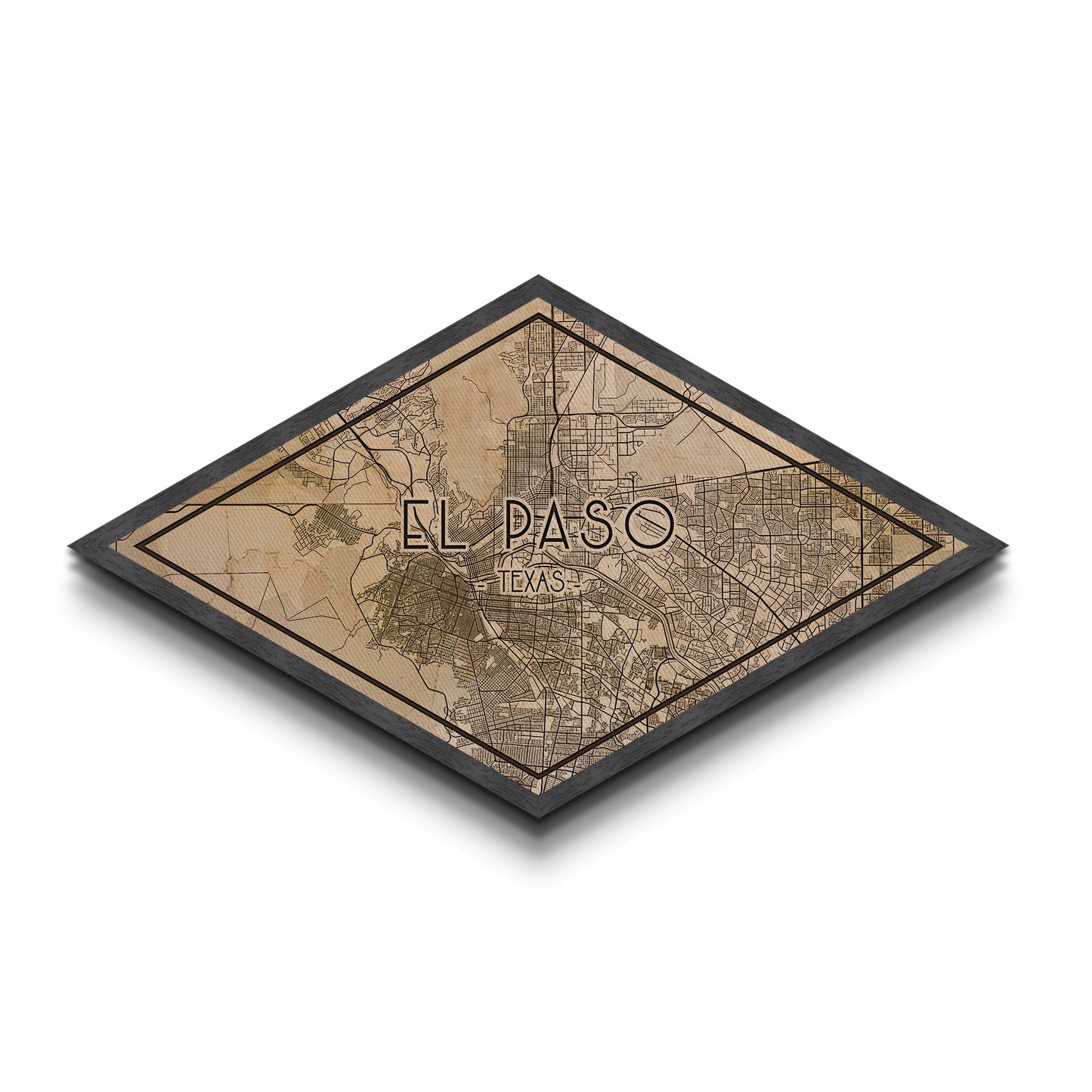 El Paso Diamond Shaped City Map, Custom Diamond Shaped Wall Art, City Map Canvas