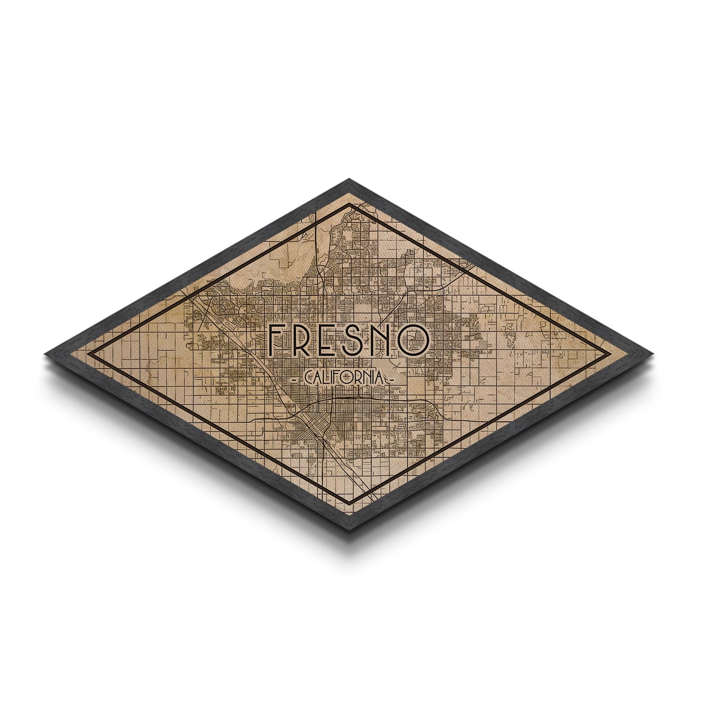 Fresno Diamond Shaped City Map, Custom Diamond Shaped Wall Art, City Map Canvas