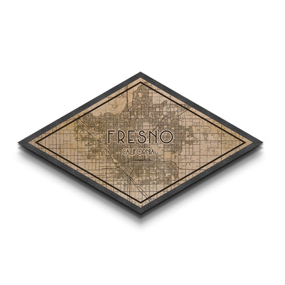 Fresno Diamond Shaped City Map, Custom Diamond Shaped Wall Art, City Map Canvas
