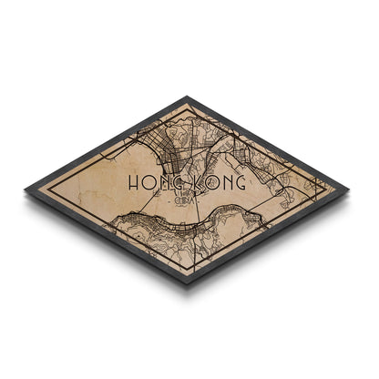 Hong Kong Diamond Shaped City Map, Custom Diamond Shaped Wall Art, City Map Canvas