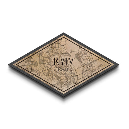 Kyiv - Ukraine Diamond Shaped City Map, Custom Diamond Shaped Wall Art, City Map Canvas