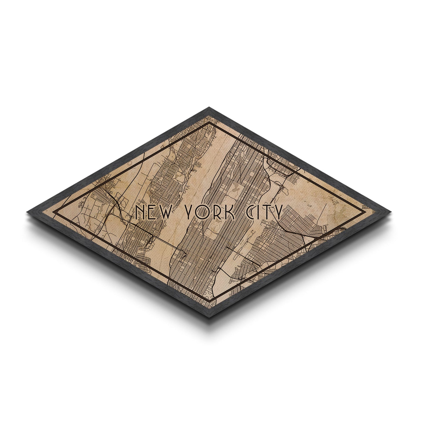 New York Diamond Shaped City Map, Custom Diamond Shaped Wall Art, City Map Canvas