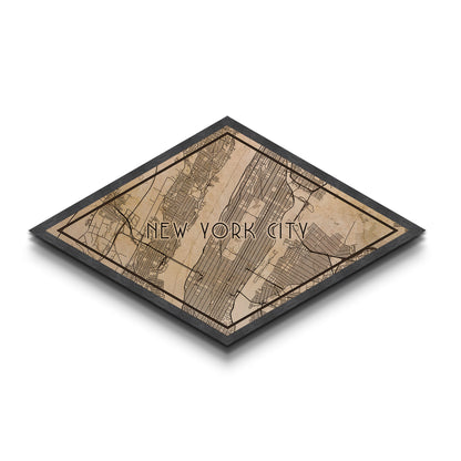 New York Diamond Shaped City Map, Custom Diamond Shaped Wall Art, City Map Canvas