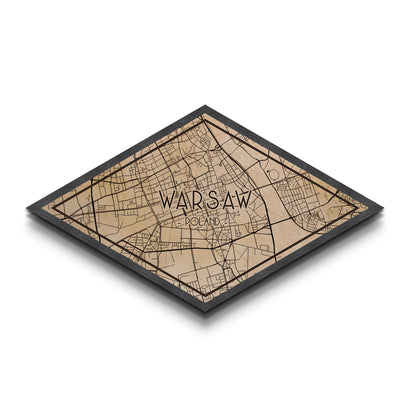 Warsaw - Poland Diamond Shaped City Map, Custom Diamond Shaped Wall Art, City Map Canvas