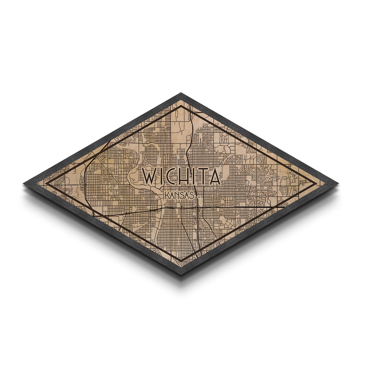 Wichita Diamond Shaped City Map, Custom Diamond Shaped Wall Art, City Map Canvas