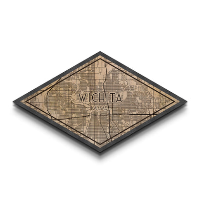 Wichita Diamond Shaped City Map, Custom Diamond Shaped Wall Art, City Map Canvas
