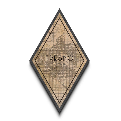 Fresno Diamond Shaped Travel Poster, Custom Diamond Shaped Wall Art, City Map Canvas