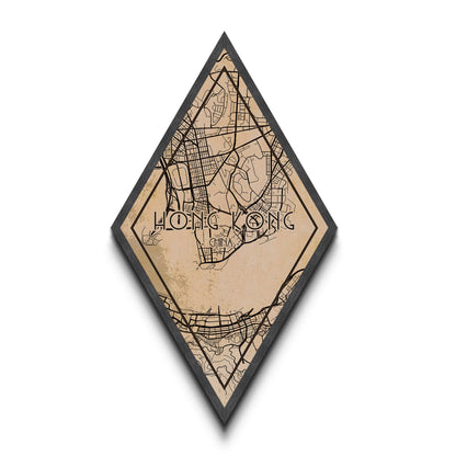 Hongkong-Reiseposter in Rautenform, individuelle Wanddekoration in Rautenform, Stadtplan auf Leinwand