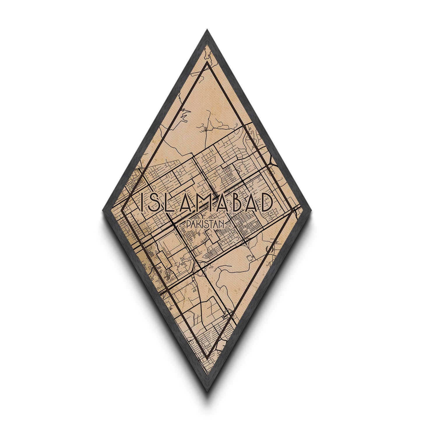 Islamabad - Pakistan Diamond Shaped Travel Poster, Custom Diamond Shaped Wall Art, City Map Canvas