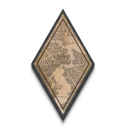 Jacksonville Diamond Shaped Travel Poster, Custom Diamond Shaped Wall Art, City Map Canvas