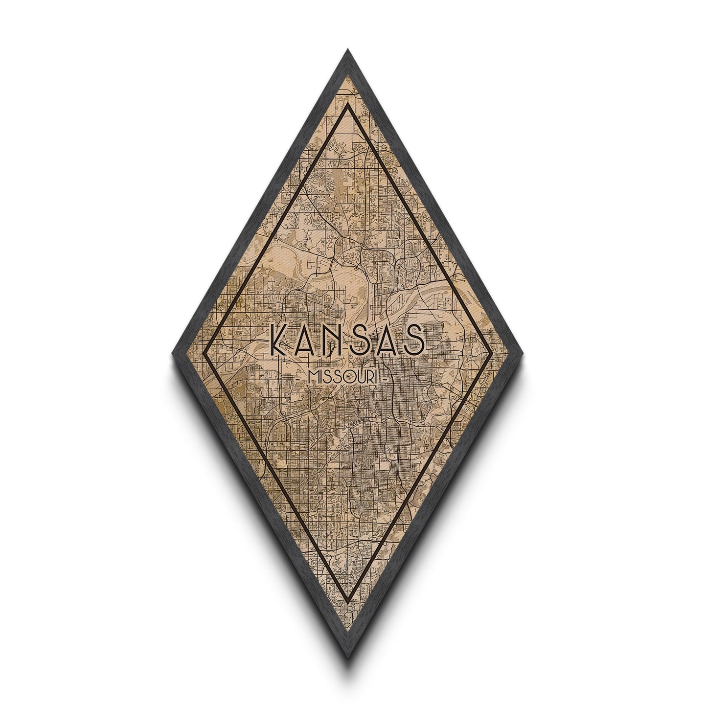 Kansas City Diamond Shaped Travel Poster, Custom Diamond Shaped Wall Art, City Map Canvas